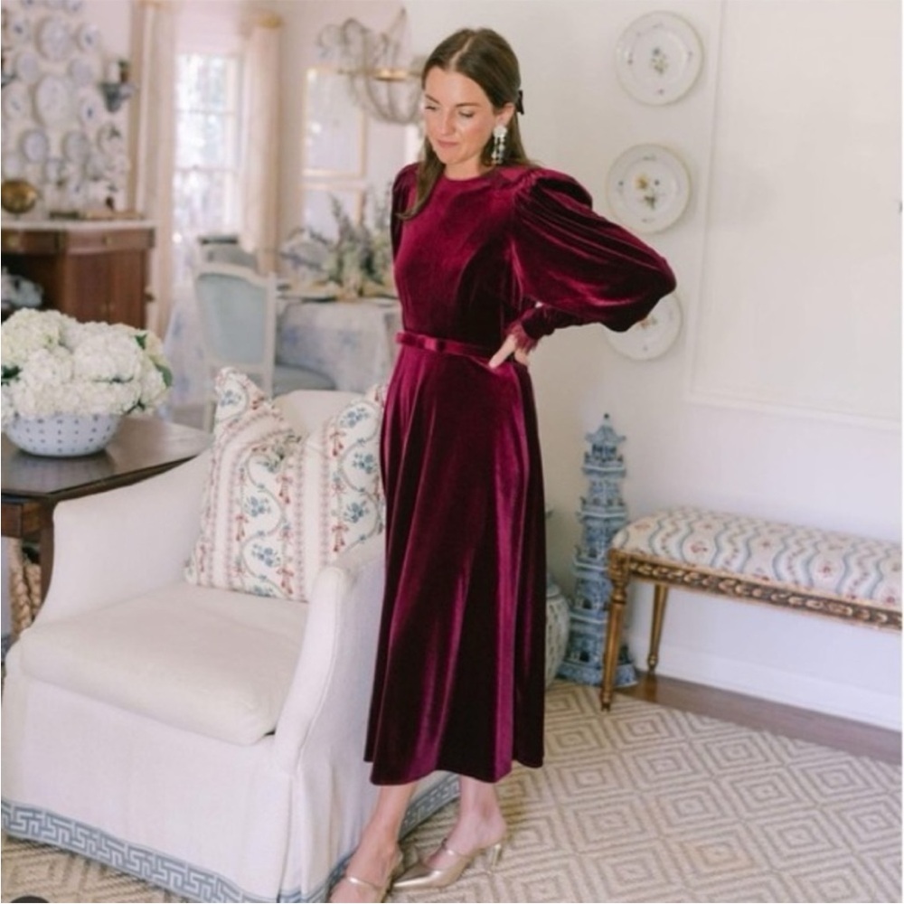 ANTONIO MELANI x Nicola Bathie Velvet Long Sleeve Dress in Deep Red